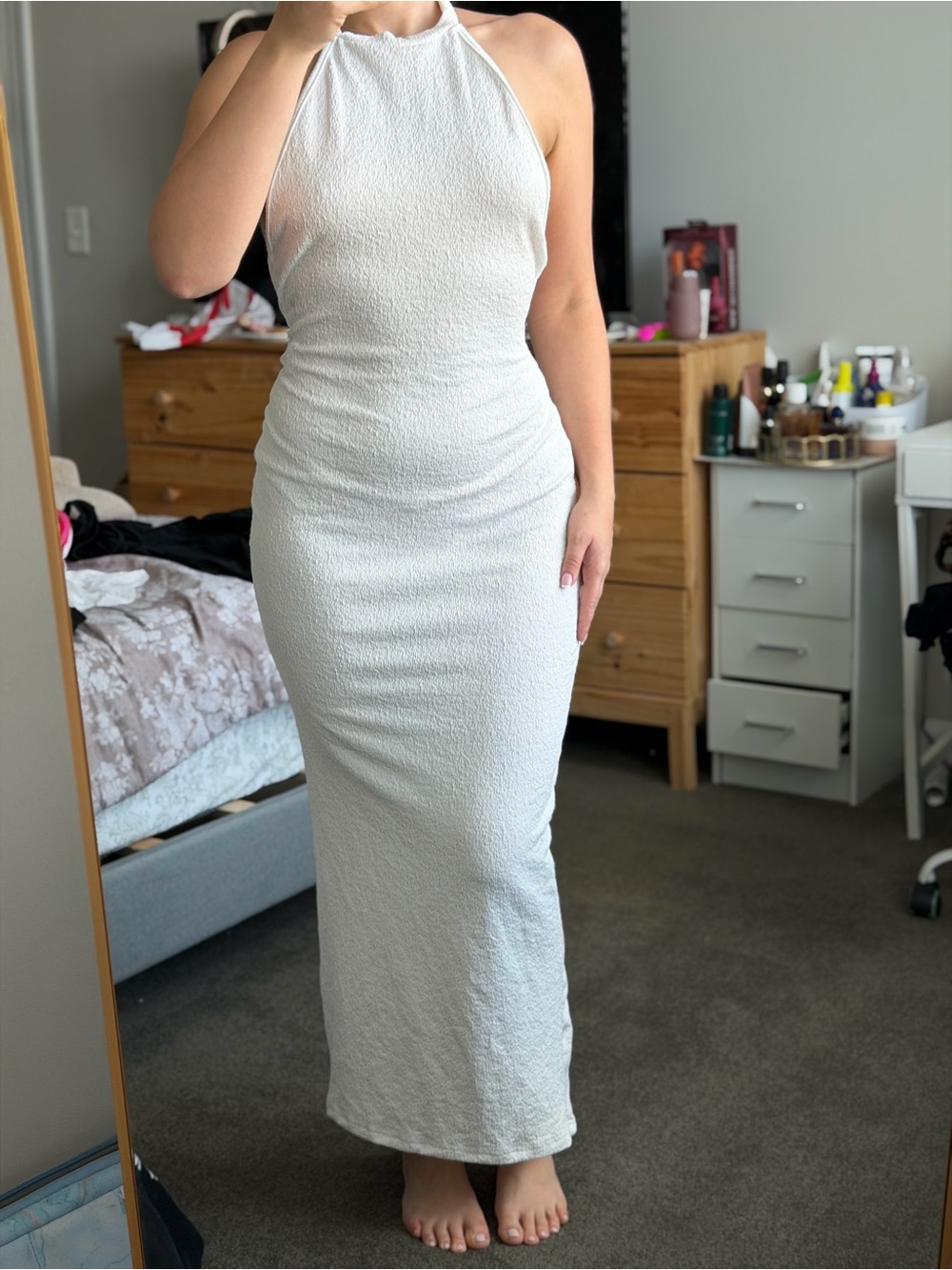 SHEIN White Textured Halter Maxi Dress